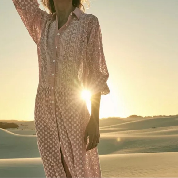 Zara embroidered midi pink white dress size XS NWT - Picture 3 of 10